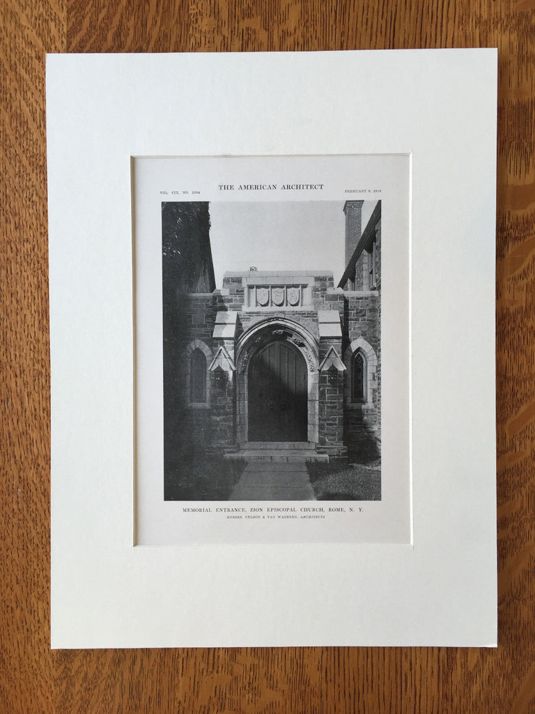 Zion Episcopal Church Entrance, Rome, NY, 1916, Lithograph. Nelson & Wagenen