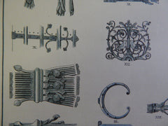 Medieval Wrought Iron Work by S. E. Torey, 1877. Original Plan, Hand Colored.