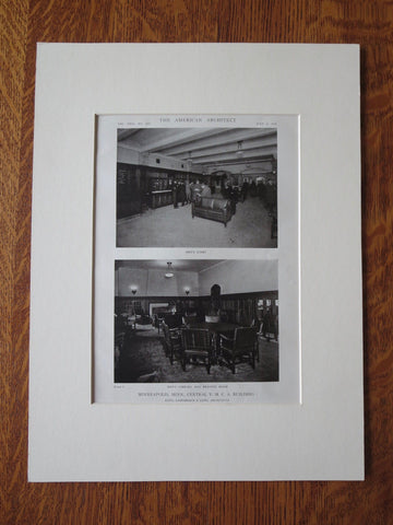 Interior, Central YMCA Building, Minneapolis, MN, 1916, Lithograph. Long