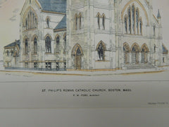 St. Philip's Catholic Church, Boston, MA, 1896, Original Plan. Hand-colored. P.W. Ford.
