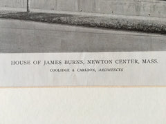 James Burns House, Newton Center, MA, 1919, Lithograph.  Coolidge & Carlson