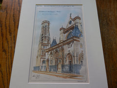St. Germain L'Auxerrois, Paris, France 1895. Original Plan. Hand Colored.