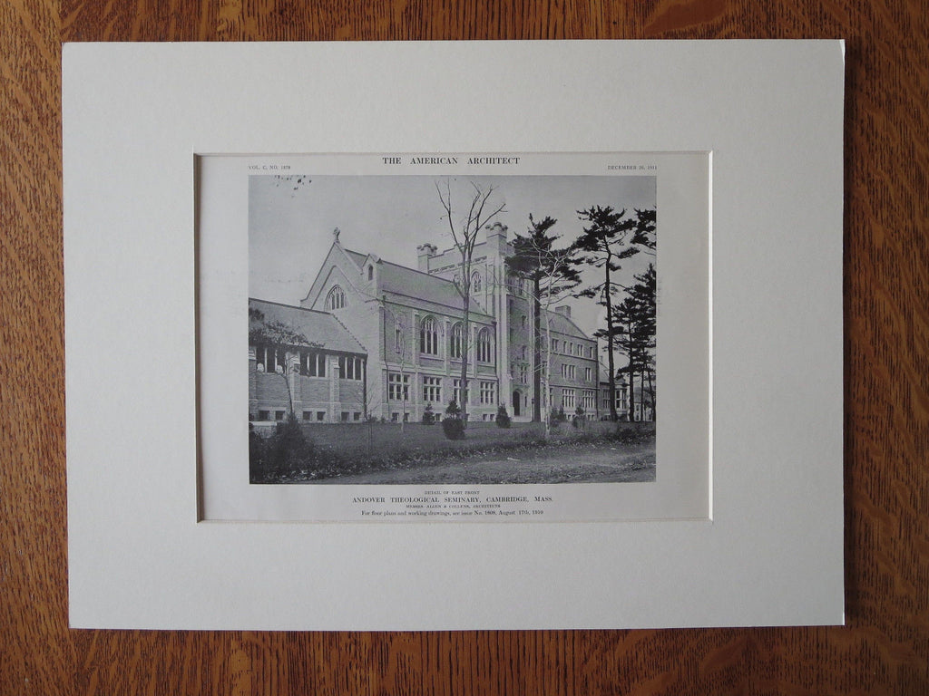 Andover Theological Seminary, Cambridge, MA, 1911, Lithograph. Allen & Collens