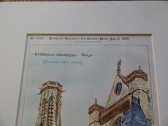 St. Germain L'Auxerrois, Paris, France 1895. Original Plan. Hand Colored.