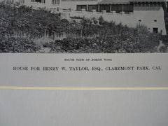 Henry W. Taylor, Esq. House, Claremont Park, CA, 1911, Lithograph