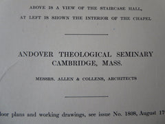 Interior, Andover Theological Seminary, Cambridge, MA, 1911, Litho. Allen & Collens.