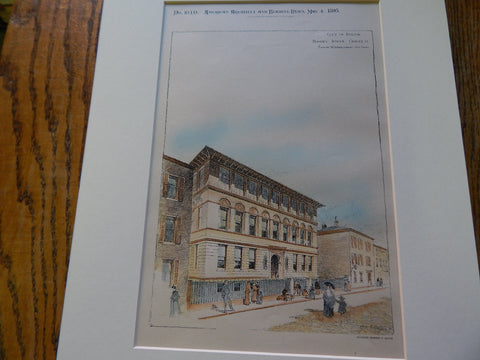 Primary School, Genesee St., Boston, MA 1895. Original Plan. Hand Colored. Edmund M. Wheelwright.