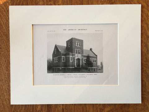 Rudolph Memorial Library, Capital Univ, Columbus, OH, 1916, Lithograph. H McCullough