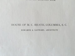 Interior, M.C. Heath House, Columbia, SC, 1919, Lithograph. Edwards & Sayward