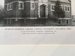 Rudolph Memorial Library, Capital Univ, Columbus, OH, 1916, Lithograph. H McCullough