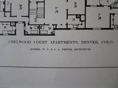 Chelwood Court Apartments, Denver, CO, 1911, Lithograph. W.E. & A.A. Fisher