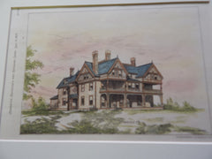 House at Milton Hill, MA, 1878. Original Plan. Hand-colored. Wm. Ralph Emerson.