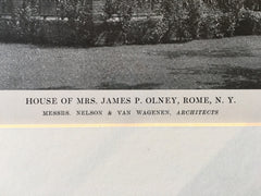 Mrs. James P. Olney House, Rome, NY, 1916, Lithograph. Neson & Van Wagenen