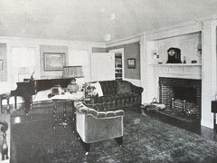 Hall & Living Room, House of E.L. Cutter, Esq., Milton, MA, 1916, Lithograph. Harry B. Little