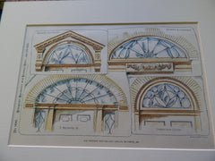Wrought Iron Fan-Light Grilles, Baltimore, MD 1895. Original Plan. Hand Colored.