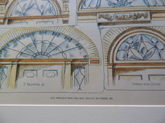 Wrought Iron Fan-Light Grilles, Baltimore, MD 1895. Original Plan. Hand Colored.