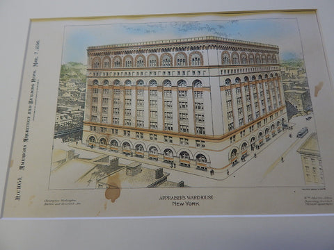 Appraiser's Warehouse, New York, NY 1896. Original Plan. Hand-colored. Christopher Washington.