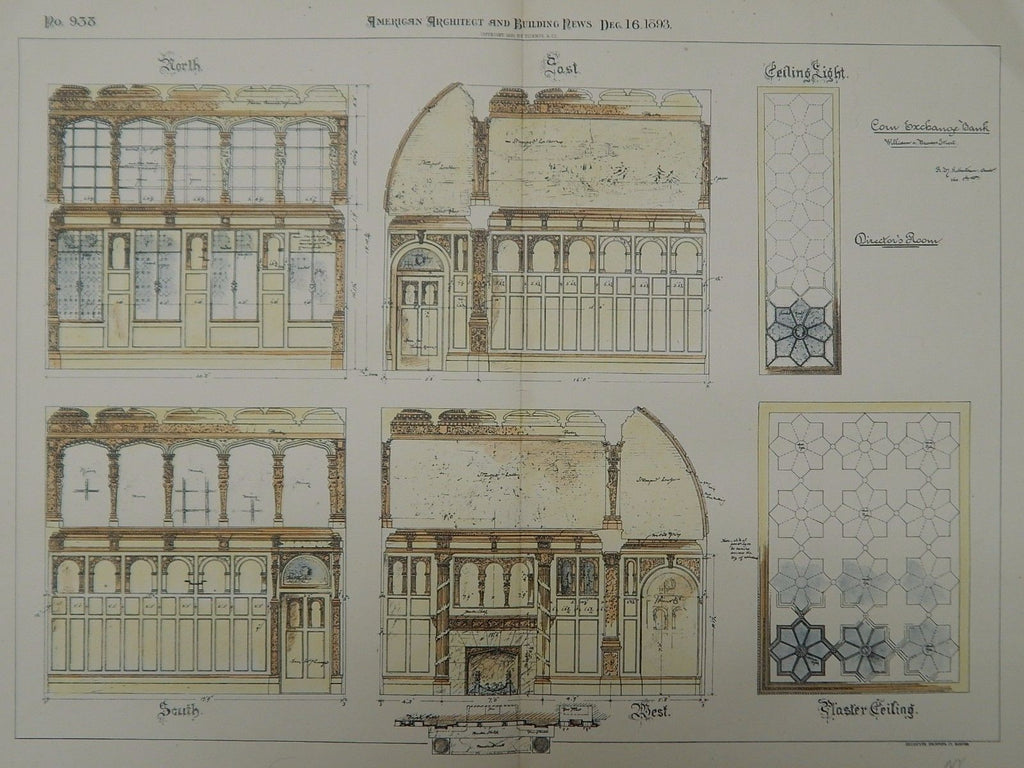 Details, Corn Exchange Bank, New York, NY, 1893, Original Plan. R.H. Robertson.
