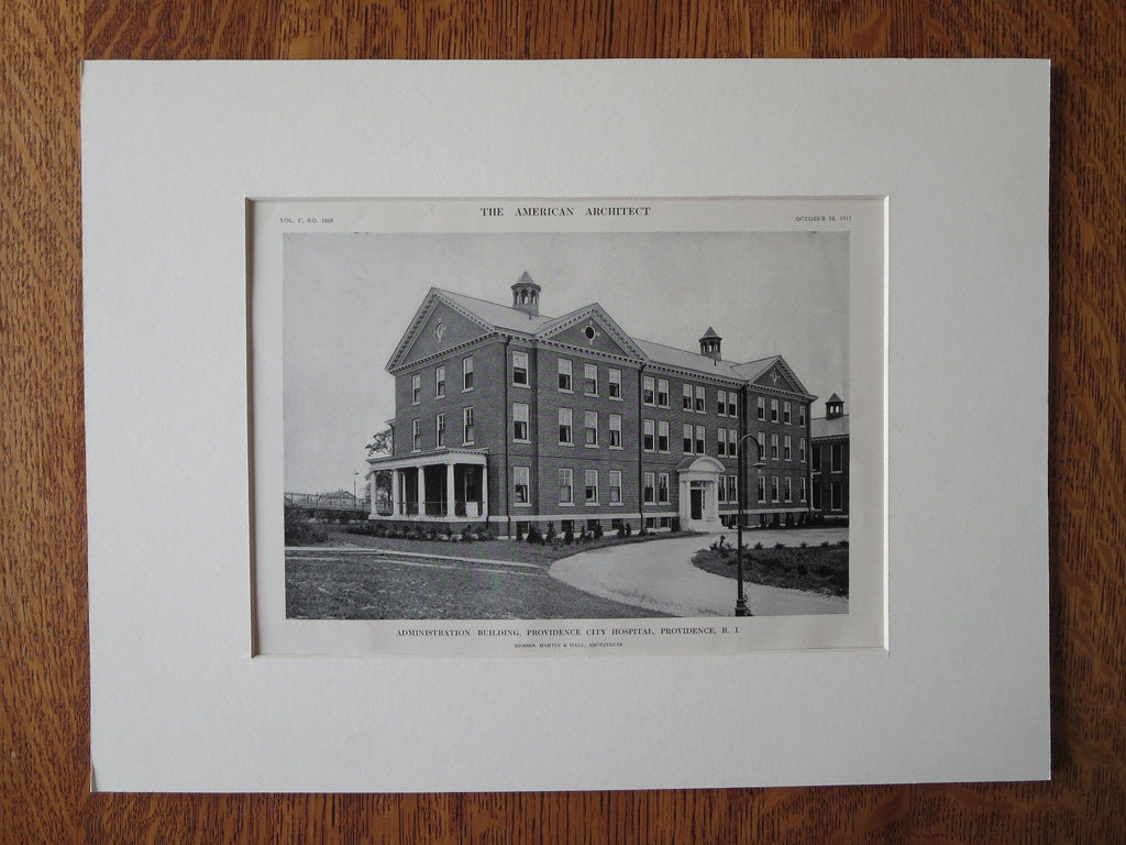 Providence City Hospital, Providence, RI, 1911, Lithograph. Martin & Hall