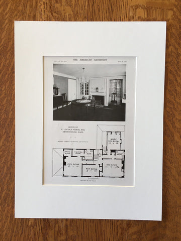 House of F. Lincoln Pierce, Newtonville, MA, 1916, Lithograph. Derby & Robinson