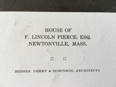 House of F. Lincoln Pierce, Newtonville, MA, 1916, Lithograph. Derby & Robinson