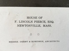 House of F. Lincoln Pierce, Newtonville, MA, 1916, Lithograph. Derby & Robinson