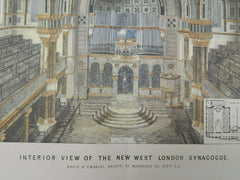 Interior View, New Synagogue, West London, UK, 1871,Original Plan. Davis & Emanuel.