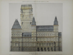 Building Art Industries by Clayton & Bell, UK, 1882, Original Plan. Hand-colored.