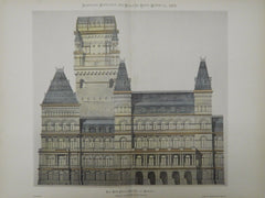Elevation, New State Capitol, Albany, NY, 1876, Original Plan. Hand-colored.