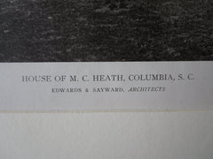M.C. Heath House, Columbia, SC,  1916, Lithograph. Edwards & Sayward