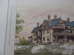 House at Milton Hill, MA, 1878. Original Plan. Hand-colored. Wm. Ralph Emerson.