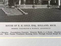 House of E.H. Gold, Esq., Holland, MI, 1916, Lithograph. Tallmadge & Watson