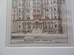 The Hotel Cluny, Boston MA 1878. Original Plan. Hand-colored. J. Pickering Putnam.