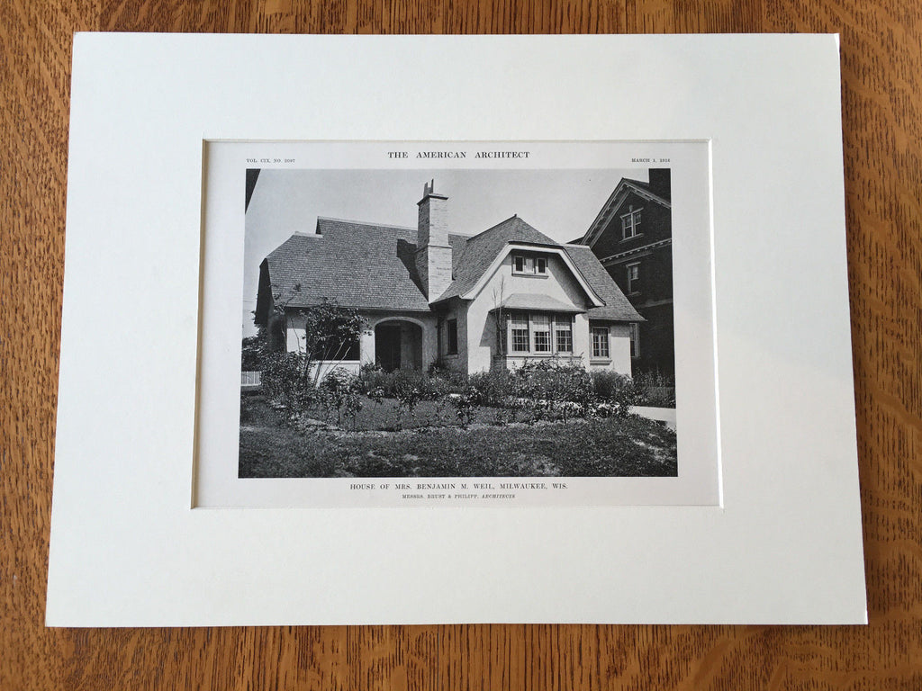 Mrs. Benjamin Weil House, Milwaukee, WI, 1916, Lithograph.  Brust & Philipp