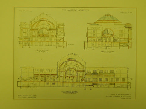Sections, Fort Garry Station, Winnipeg, Manitoba, Canada, 1909, Original Plan. Warren & Wetmore.