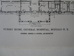Nurses' Home, General Hospital, Buffalo, NY, 1911, Lithograph. Green & Wicks