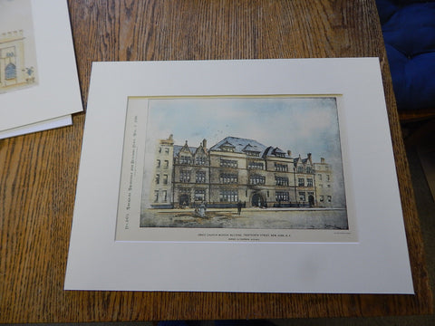 Grace Church Mission Building, New York, NY 1896. Original Plan. Hand-colored. Barney & Chapman.