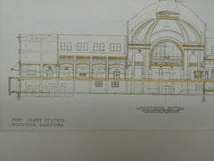 Sections, Fort Garry Station, Winnipeg, Manitoba, Canada, 1909, Original Plan. Warren & Wetmore.