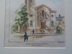 Carron St. Baptist Church, Pittsburgh, PA 1900, Original Plan. Hand-colored. Beezer Brothers.