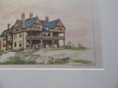House at Milton Hill, MA, 1878. Original Plan. Hand-colored. Wm. Ralph Emerson.