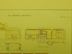Interior Sections, Fort Garry Station, Winnipeg, Manitoba, Canada, 1909, Original Plan. Warren & Wetmore.