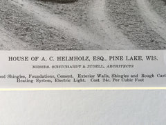 House of A.C. Helmholz, Exterior, Pine Lake, WI, 1916, Lithograph. Schuchardt & Judell.