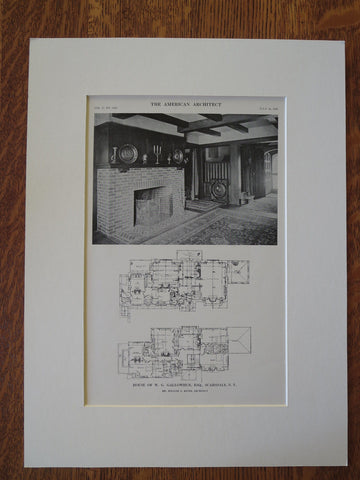Interior, W.G. Gallowhur House, Scarsdale, NY, 1911, Lithograph. William Bates