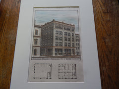 Vaughan Buidling, Providence, RI, 1878. Original Plan. Hand-colored. Walker & Gould.
