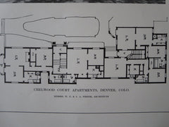 Chelwood Court Apartments, Denver, CO, 1911, Lithograph. W.E. & A.A. Fisher